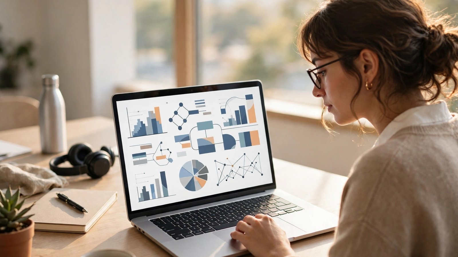 Editorial photo of an analyst working with a lead enrichment dashboard