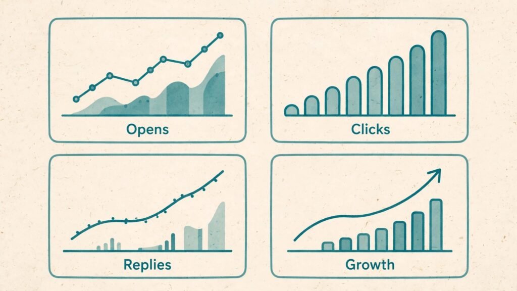 Newsletter analytics dashboard with opens and growth
