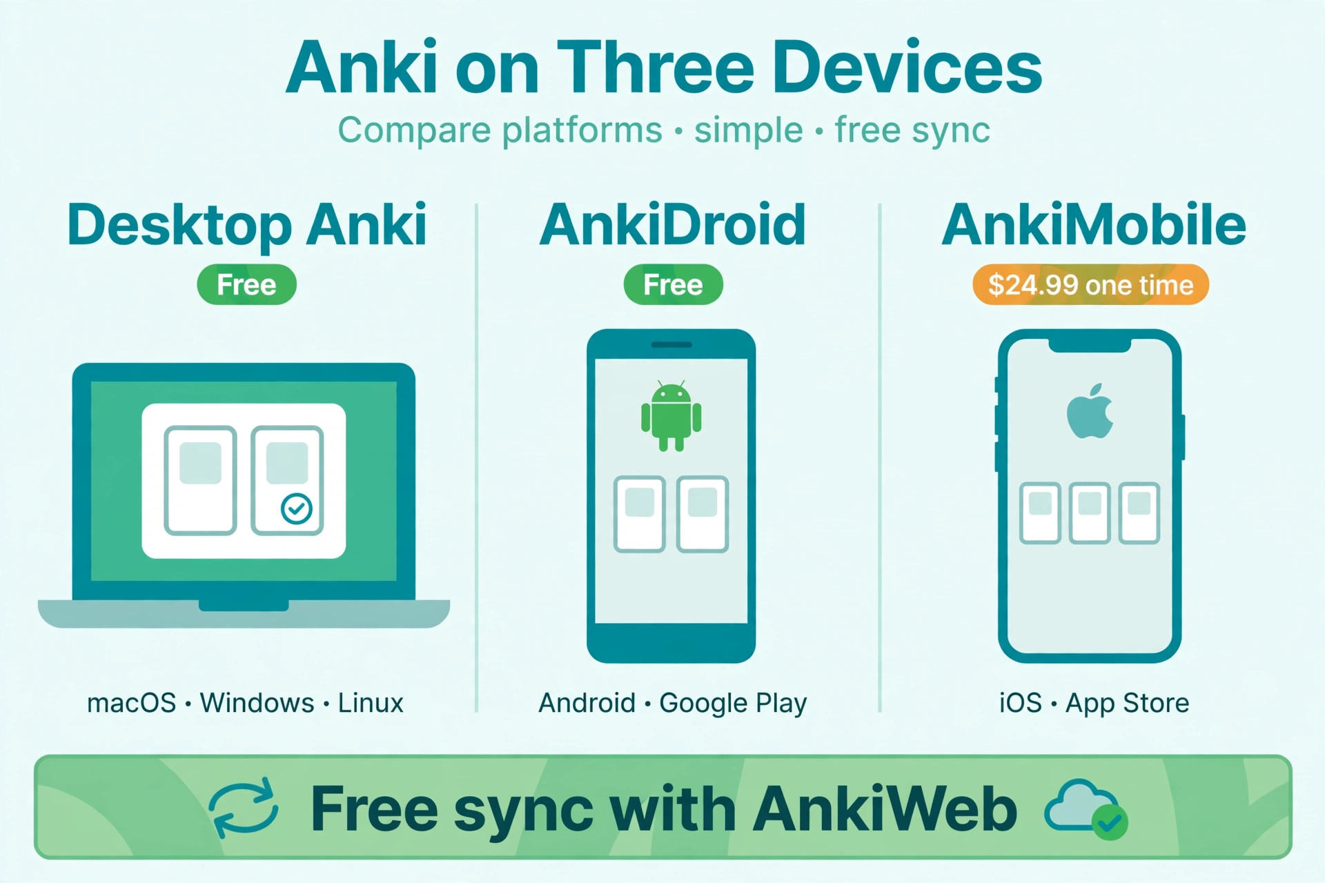 Comparison of Anki costs on desktop Android and iPhone