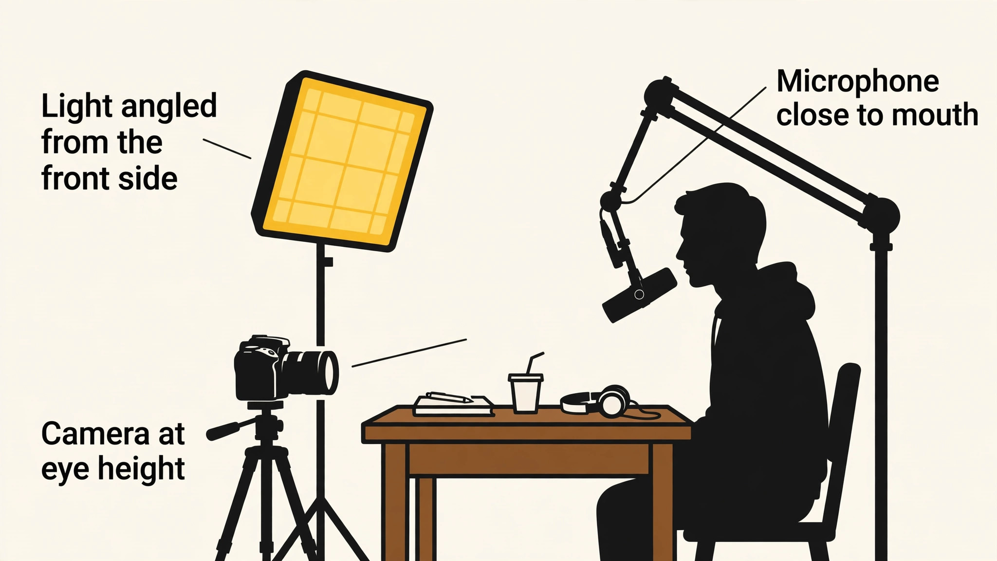 Annotated desk recording setup for YouTube