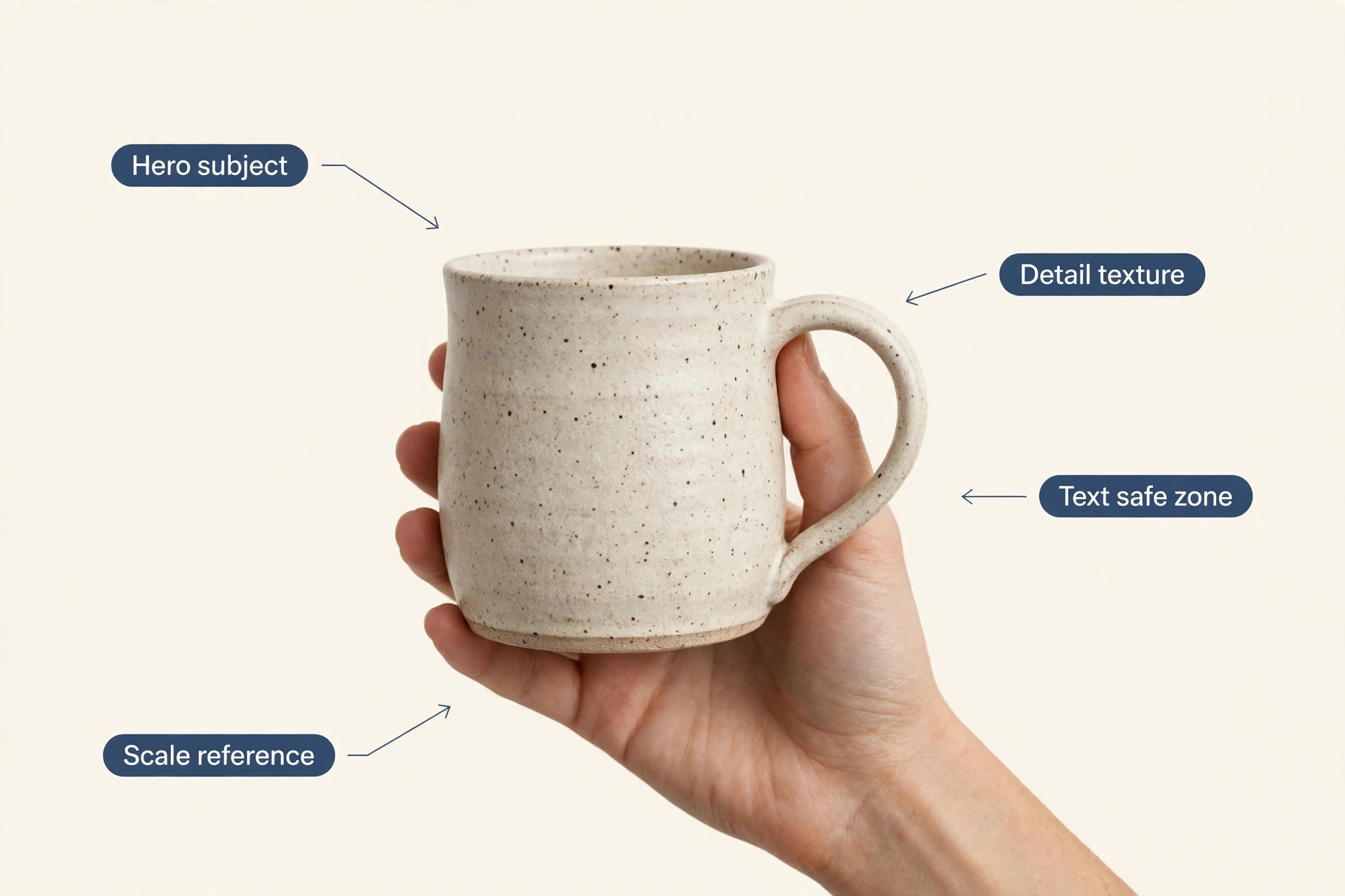 Annotated Etsy listing image showing subject scale detail and text safe zone