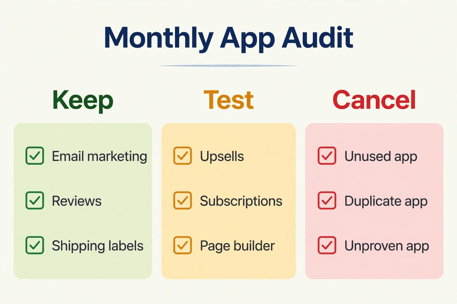Monthly Shopify app audit checklist