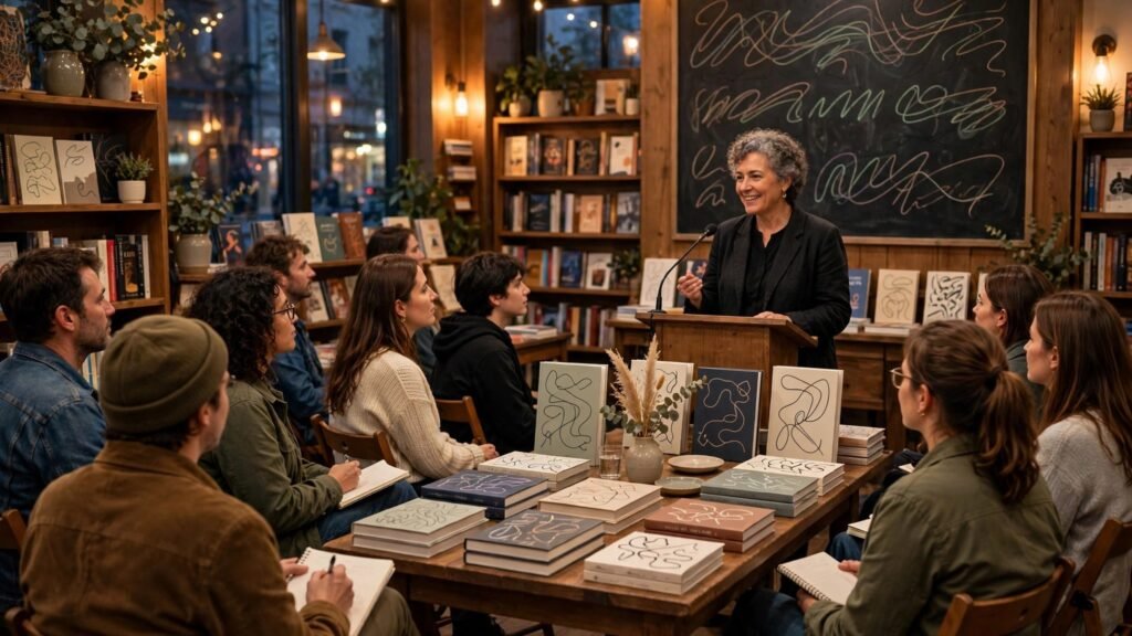 Author event in a bookshop with audience