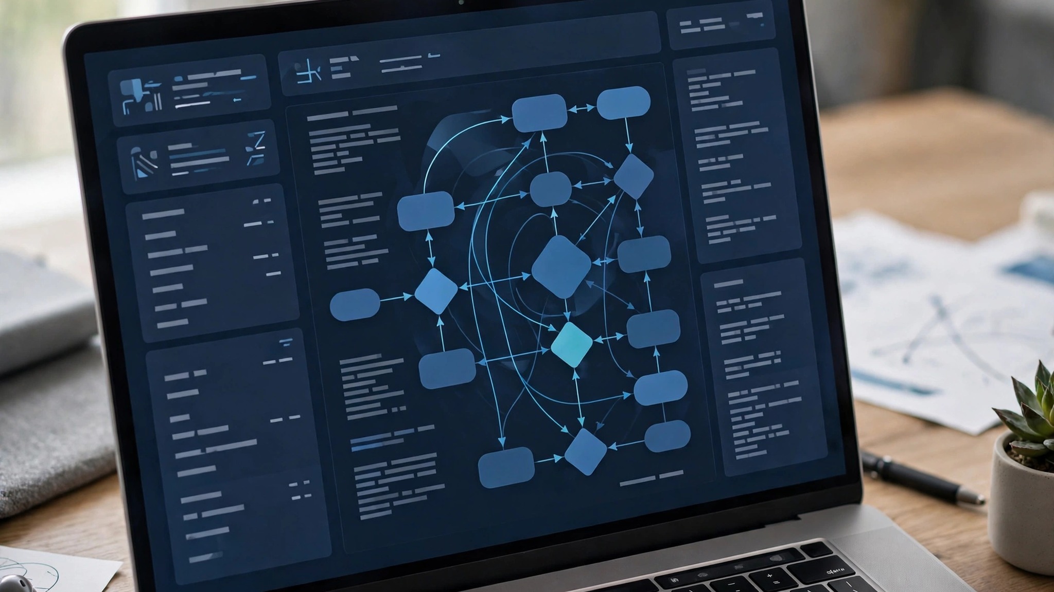Automation platform dashboard showing connected workflow nodes