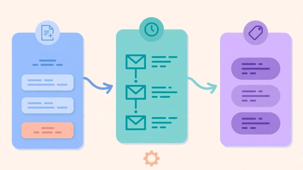 Flat vector illustration of an email automation workflow