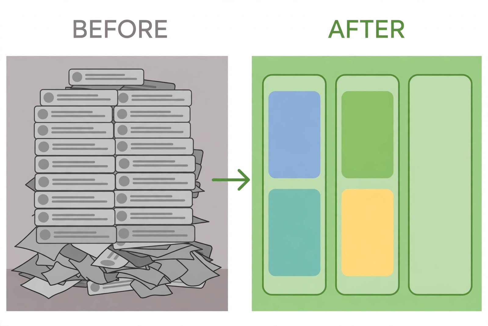 Before and after view of inbox chaos and a clean CRM pipeline