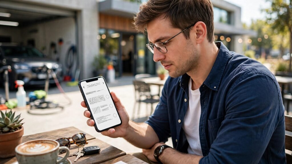 Customer booking a car detailing package on a phone