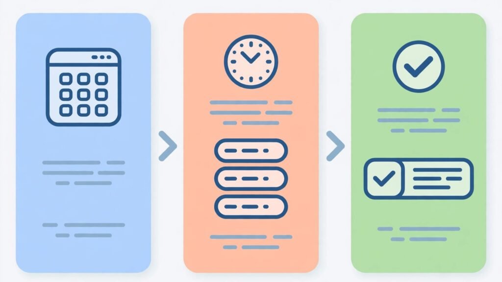 Flat vector illustration of a booking workflow