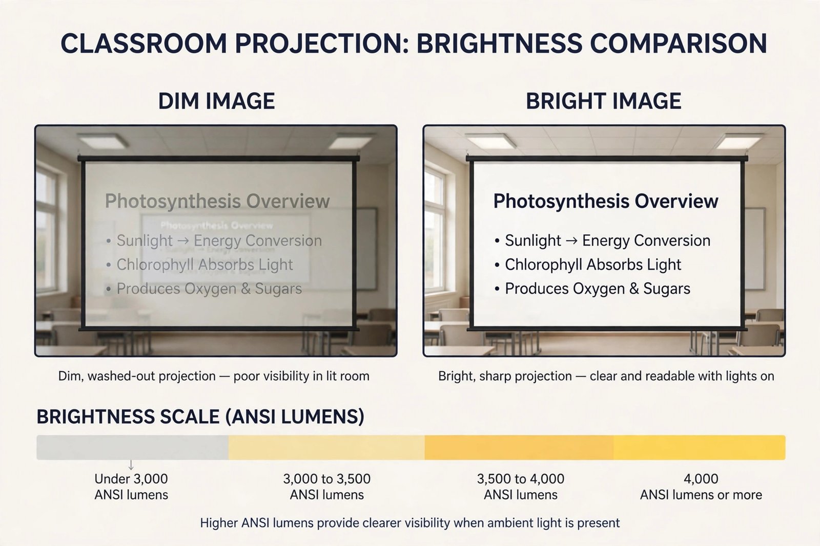 Comparison of dim and bright classroom projection