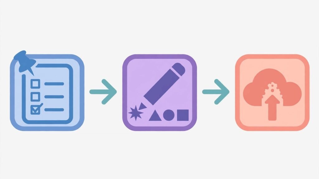 Flat vector illustration of a website build workflow