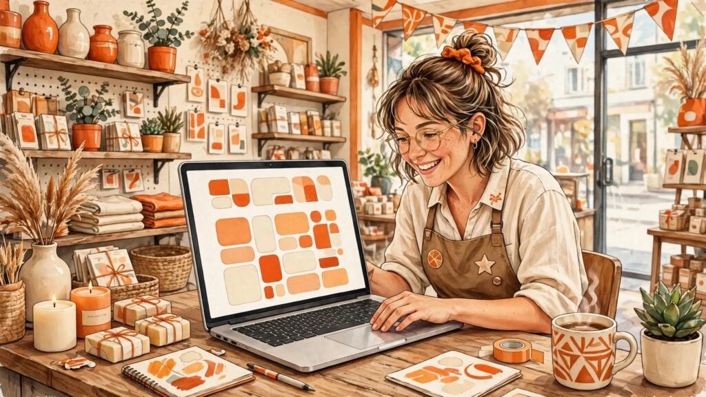 Small business owner launching a new business website