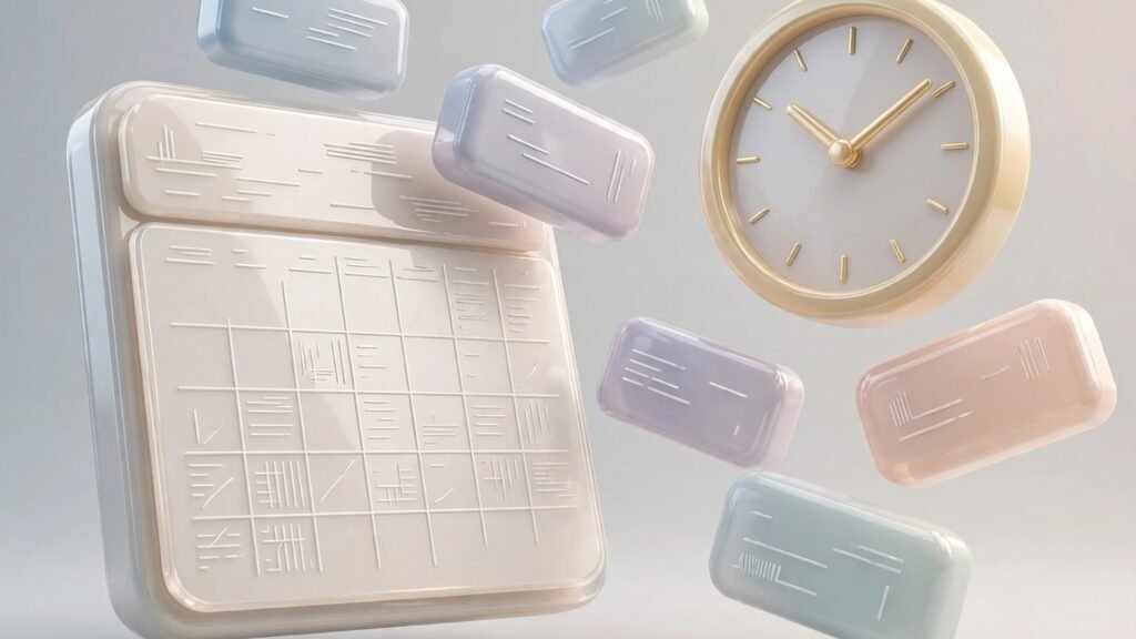 3D render of a calendar with floating time blocks