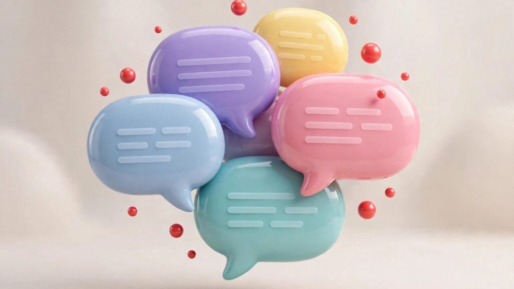 3D render of a chat bubble cluster with notification dots