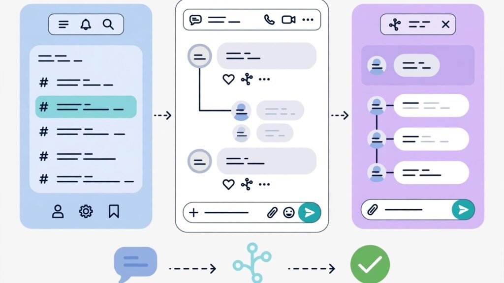 Flat vector illustration of a team chat workflow