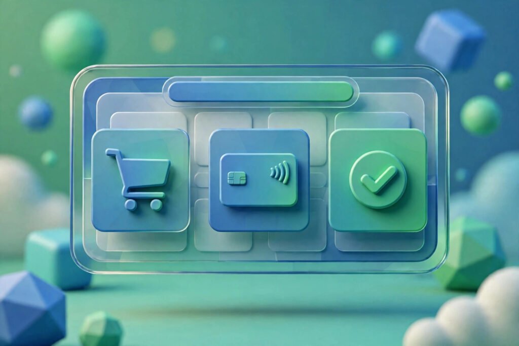 3D render of an online store checkout dashboard