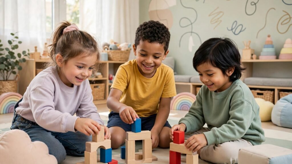 Children playing with blocks in a daycare play area