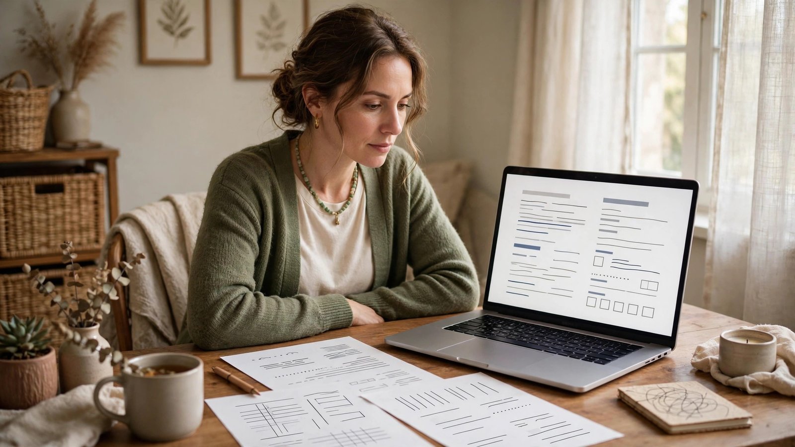 Doula reviewing a client contract on a laptop