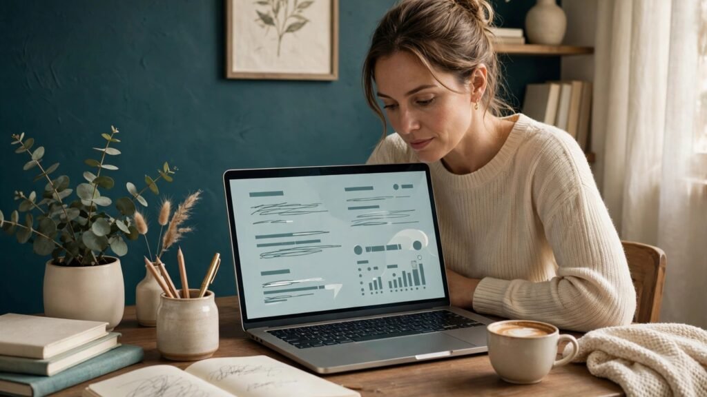 Life coach reviewing a client portal dashboard