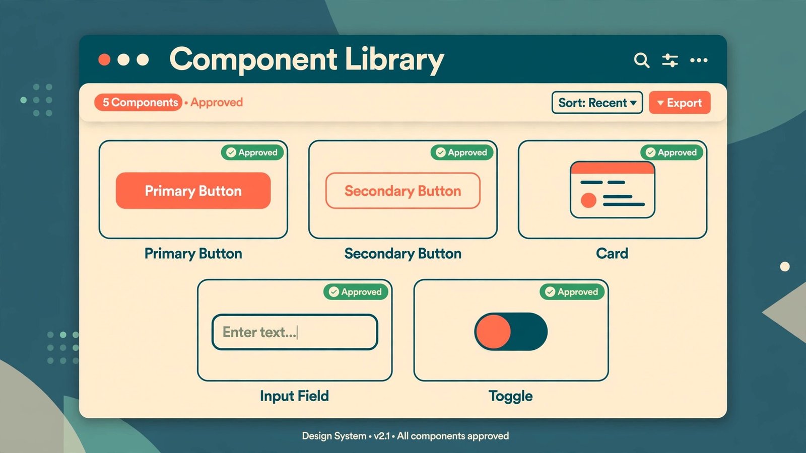 Mockup of a Penpot component library screen