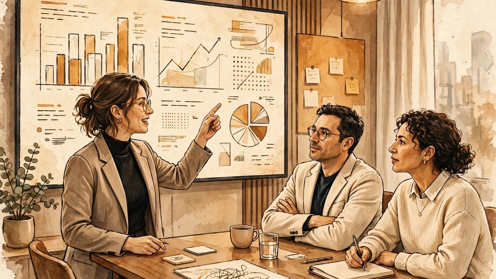 Startup founder presenting a pitch deck to investors