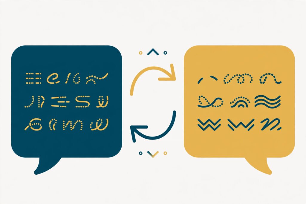 Flat vector illustration of a two way translated conversation