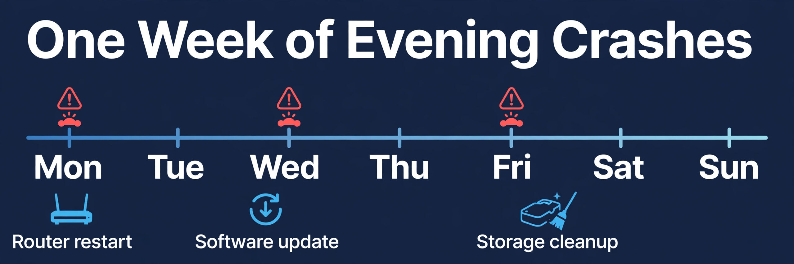 Timeline of Smart TV evening crashes and fixes