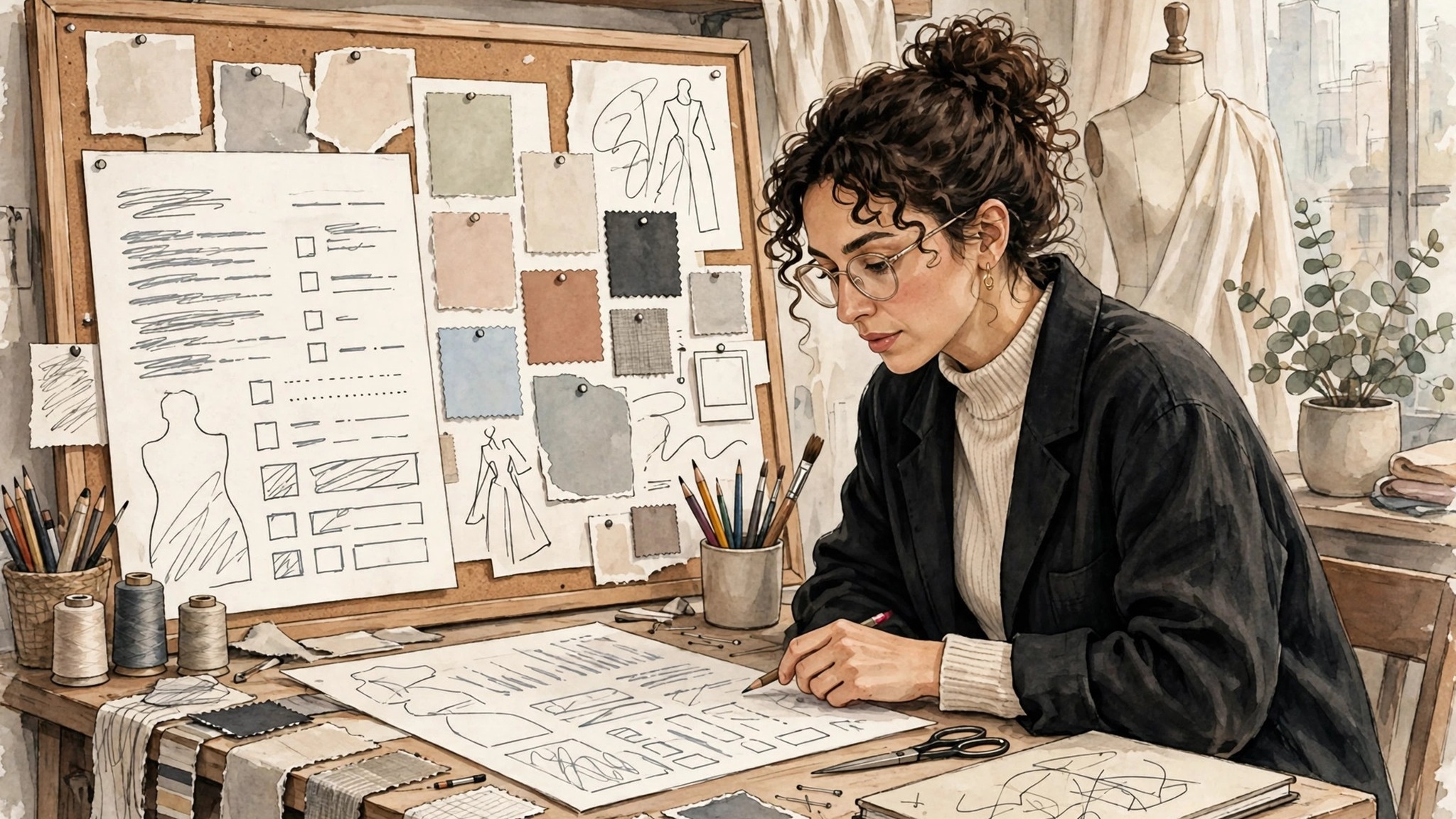 Designer reviewing a customer profile and mood board
