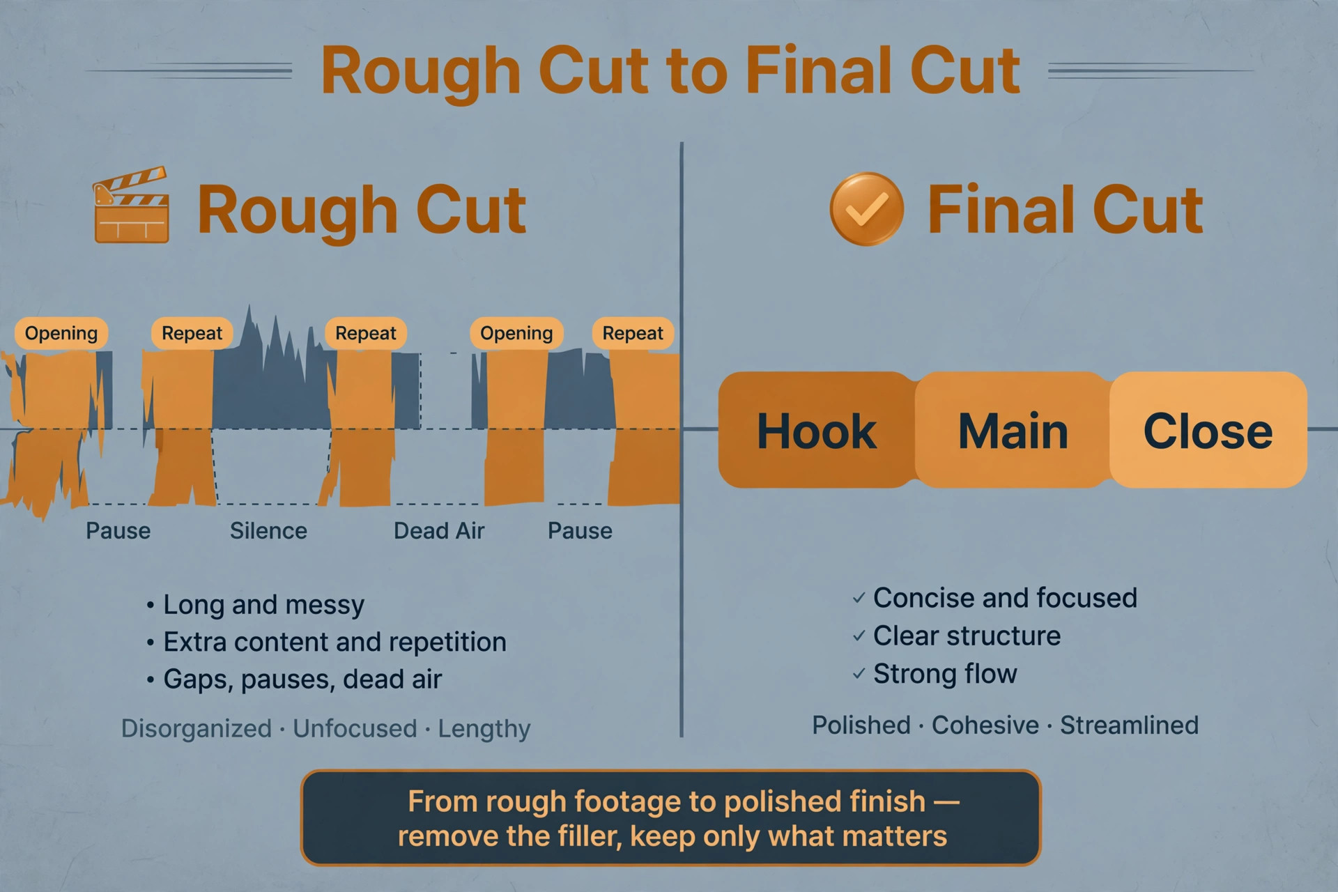 Before and after Shorts rough cut and final cut comparison