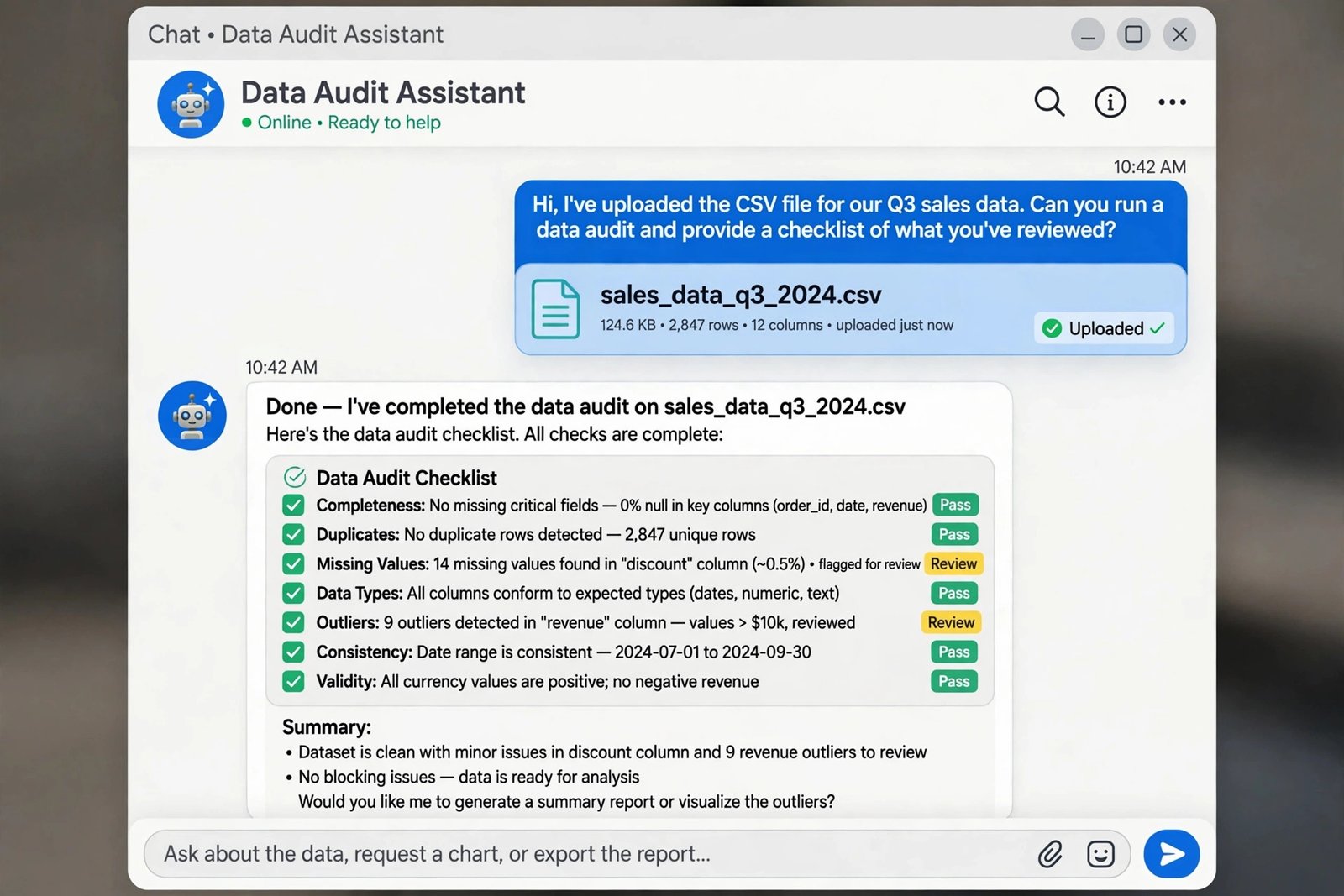 Auditing a file when learning how to use ChatGPT for data analysis