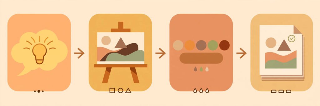 Flat vector illustration of a print design workflow