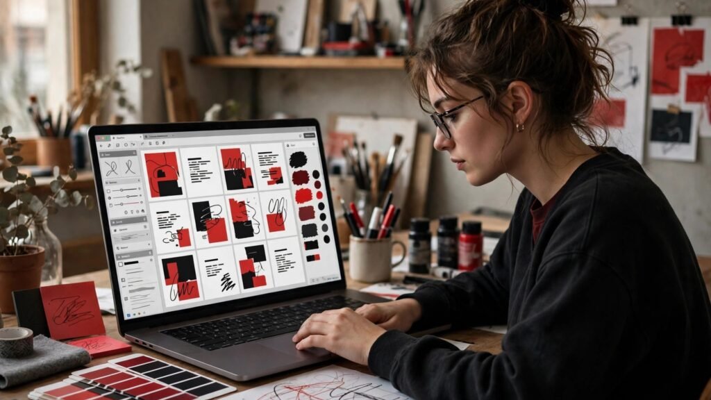 Designer editing YouTube thumbnail text and colours