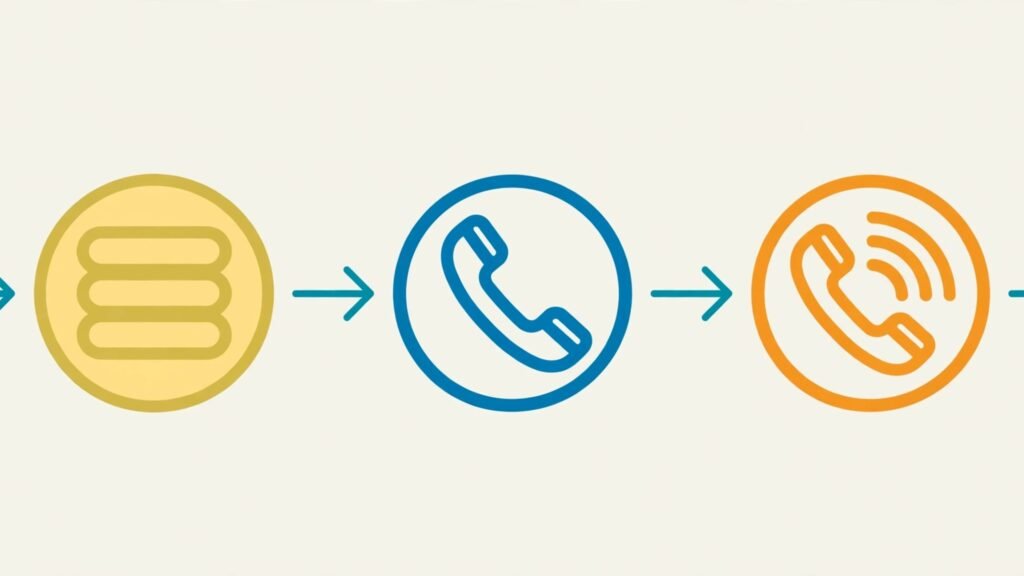 Flat vector illustration of an outbound dialling workflow