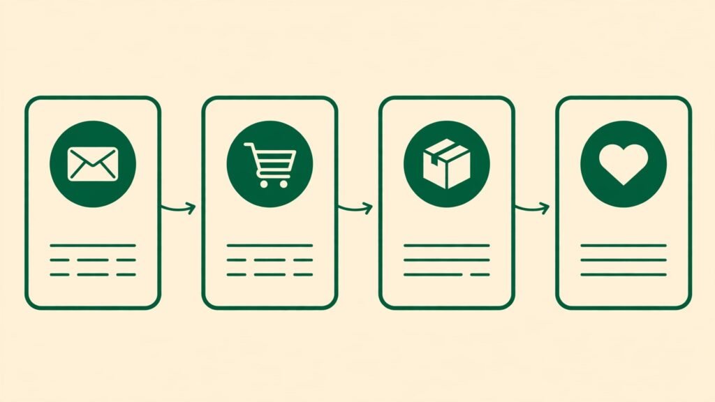 Ecommerce email flow diagram for welcome cart and winback