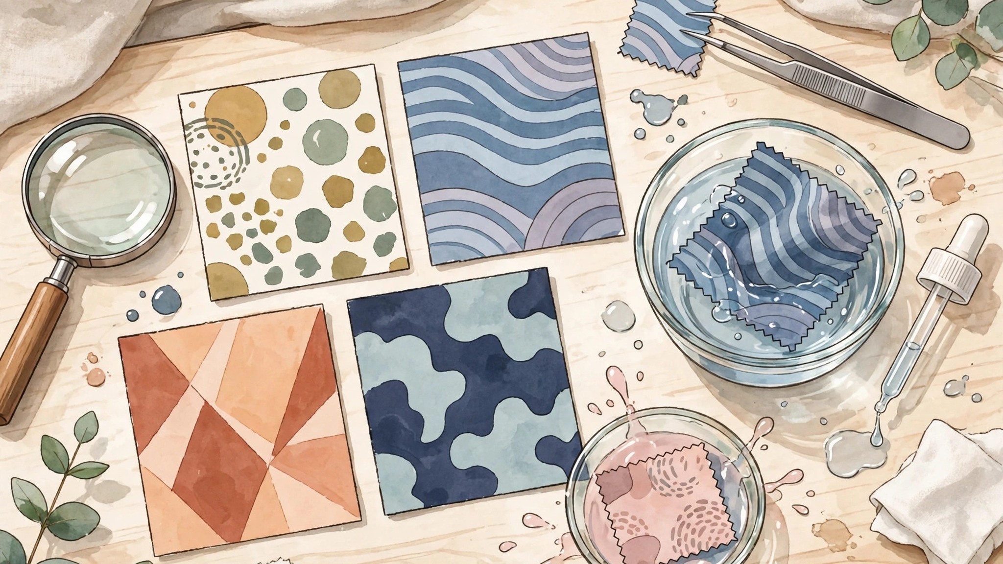 Fabric swatches being compared for a clothing brand