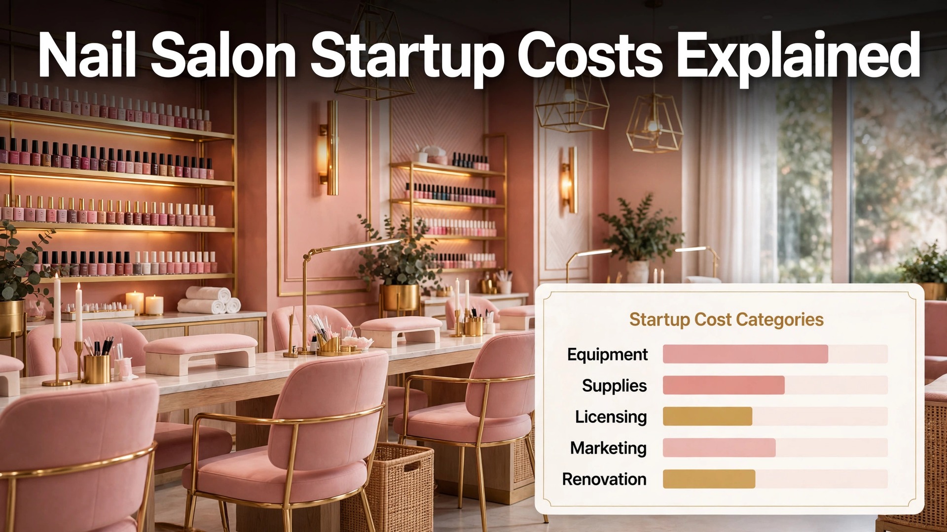 cost of starting a nail salon breakdown thumbnail showing nail salon startup cost categories and bold title text Nail Salon Startup Costs Explained