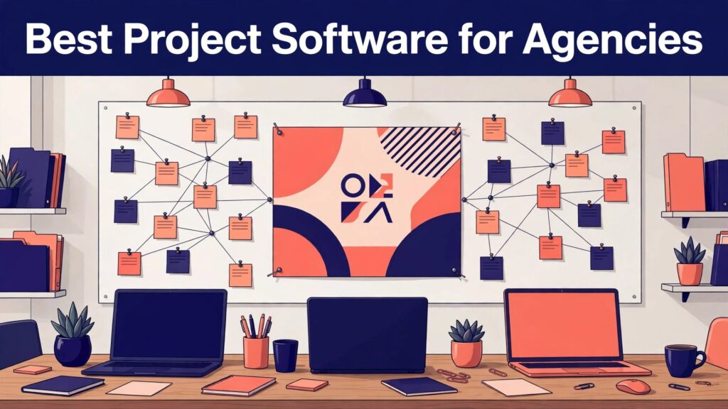 best project management software for marketing agencies thumbnail showing a navy and coral agency war-room board and bold title text Best Project Software for Agencies