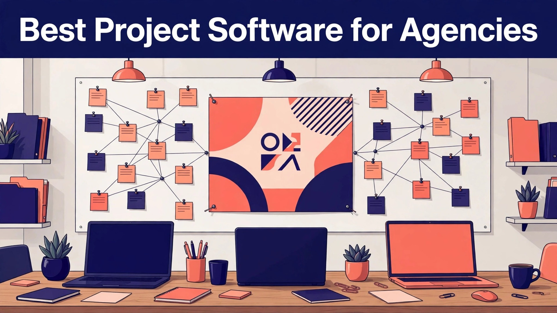 best project management software for marketing agencies thumbnail showing a navy and coral agency war-room board and bold title text Best Project Software for Agencies