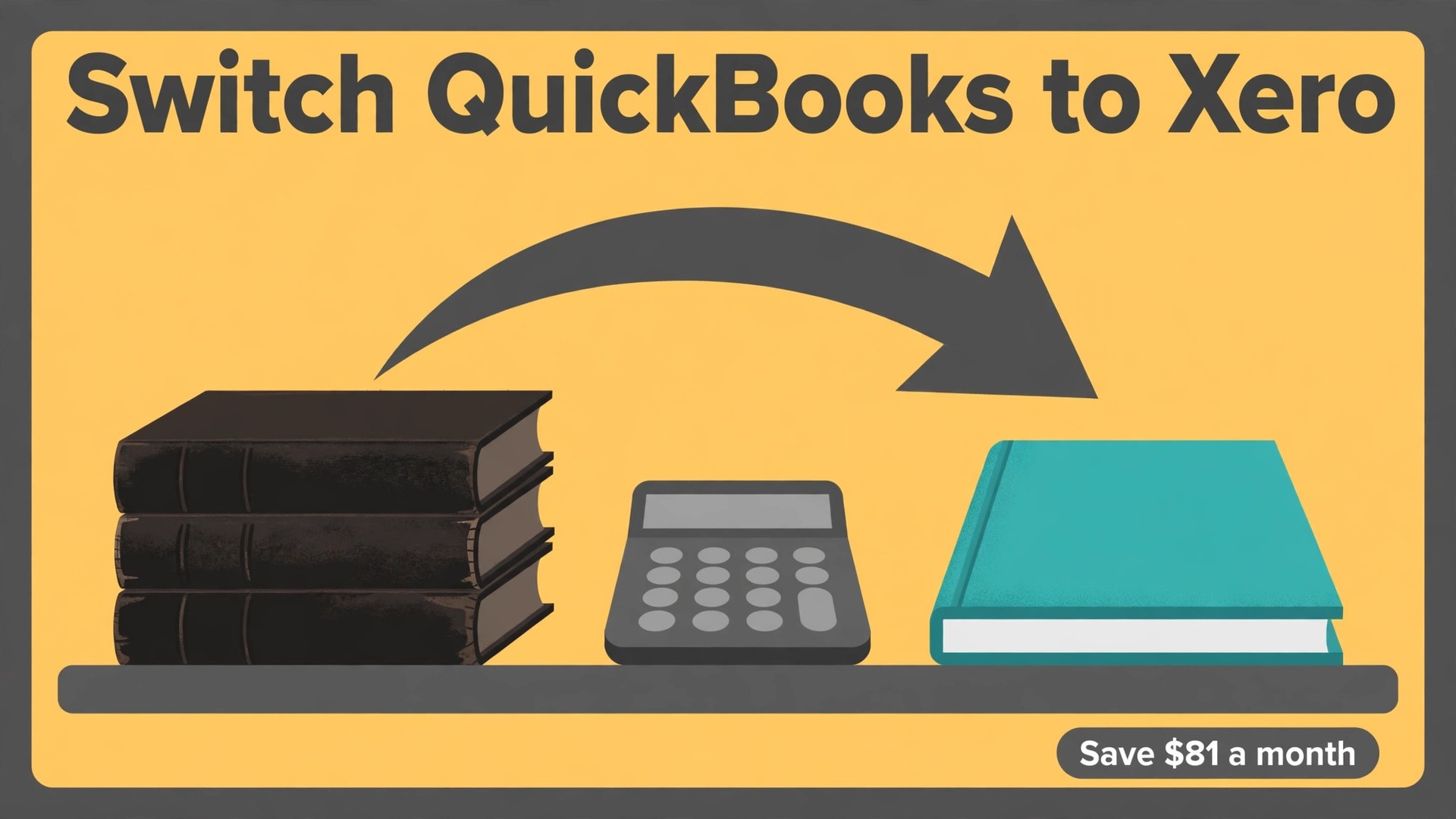 switch QuickBooks to Xero small business thumbnail showing old ledgers and a new ledger with a migration arrow and bold title text Switch QuickBooks to Xero
