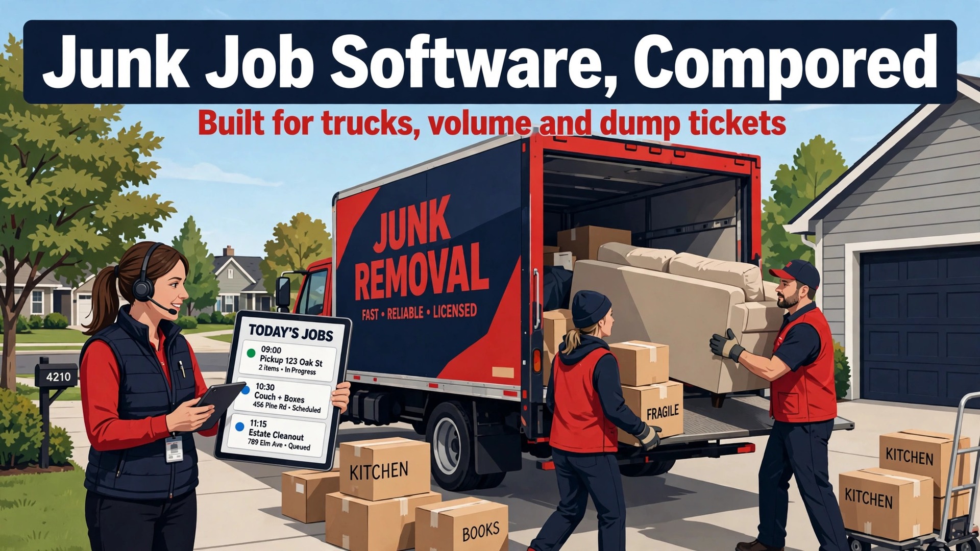 best job management software for junk removal companies thumbnail: Thumbnail for the junk removal job management guide showing job tools compared