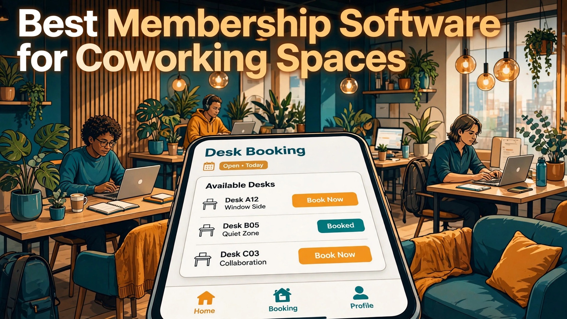 Thumbnail for the Best Membership Software for Coworking Spaces guide showing a coworking member app