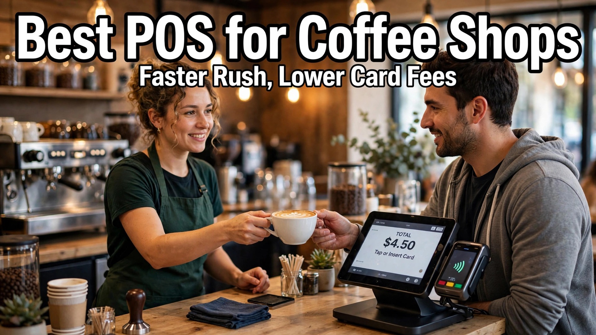 Thumbnail for the Best POS System for Coffee Shops guide showing a cafe counter terminal