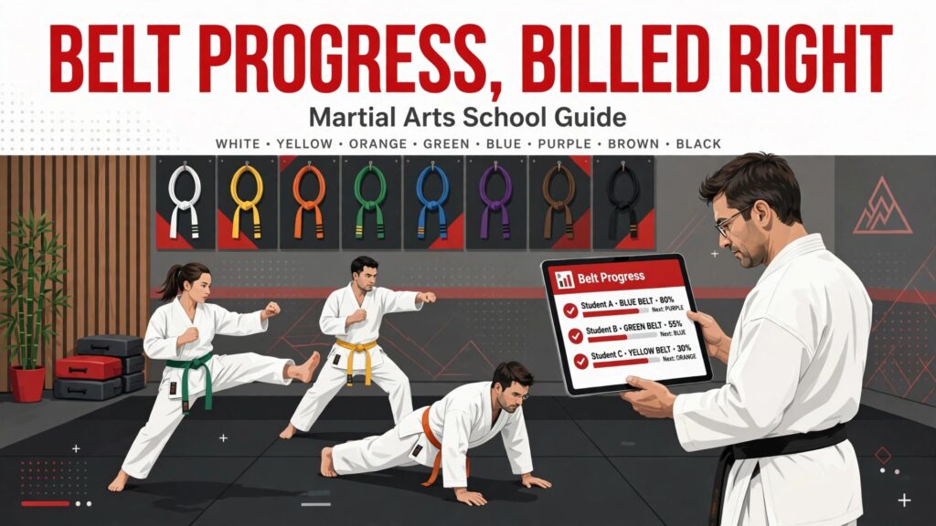 best student management software for martial arts schools thumbnail: Thumbnail for the martial arts student management guide showing belt tracking tools compared