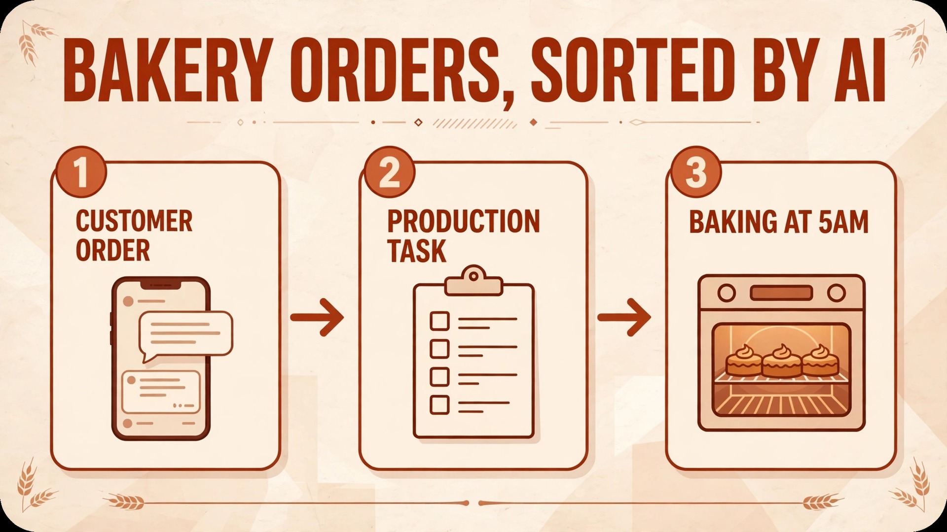 use AI for bakery order management thumbnail: Thumbnail showing the main benefit for a bakery