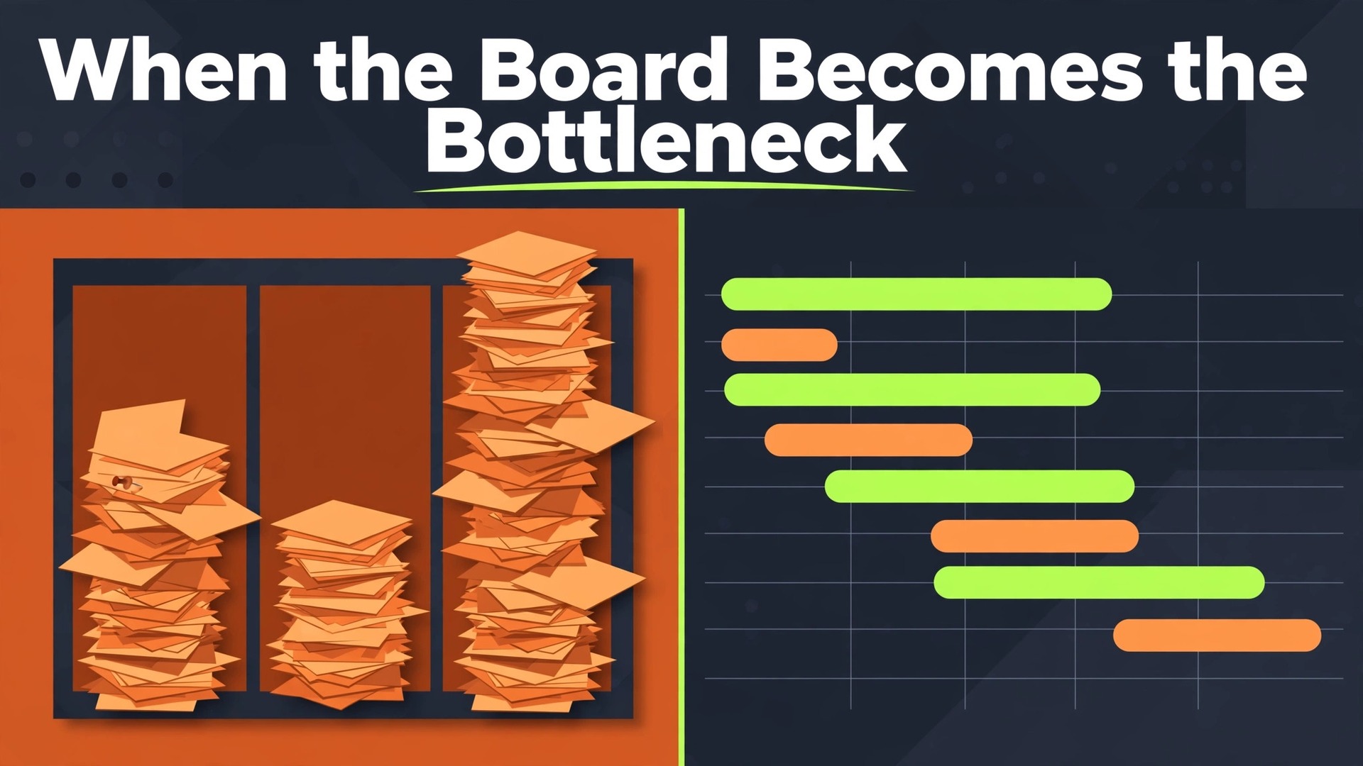 switch Trello to Smartsheet small team thumbnail: Thumbnail for the When the Board Becomes the Bottleneck guide showing a Trello board beside a Smartsheet report