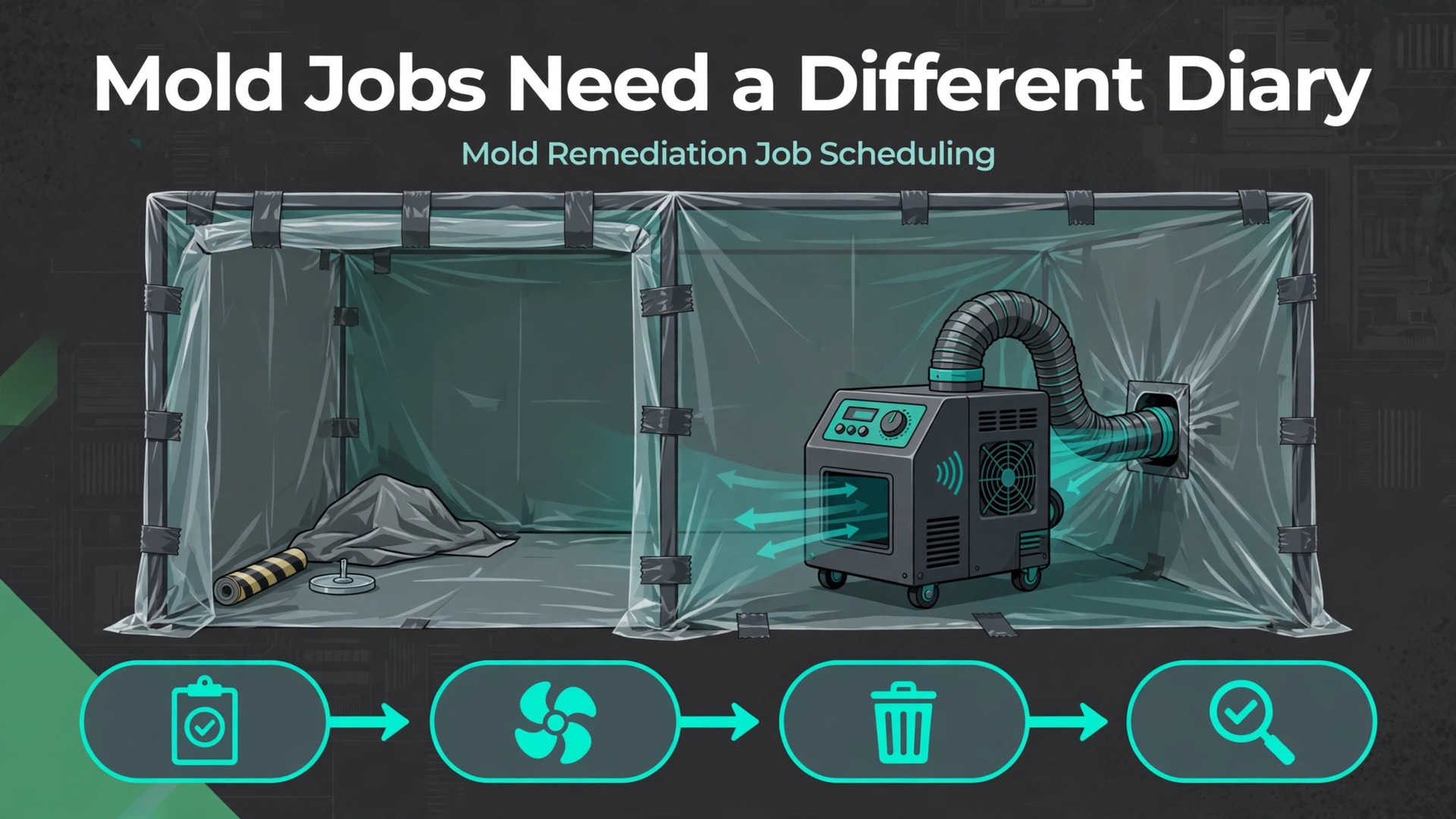 use AI for mold remediation job scheduling thumbnail: Thumbnail for the mold remediation scheduling guide showing a job diary mockup