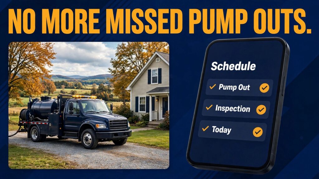 use Housecall Pro for septic service scheduling thumbnail: Thumbnail for the septic scheduling guide showing a Housecall Pro style schedule beside a septic truck