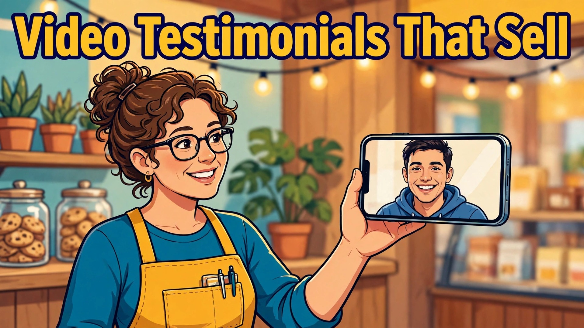 how to collect video testimonials small business thumbnail: Video testimonial thumbnail showing a phone with a customer video for a small business