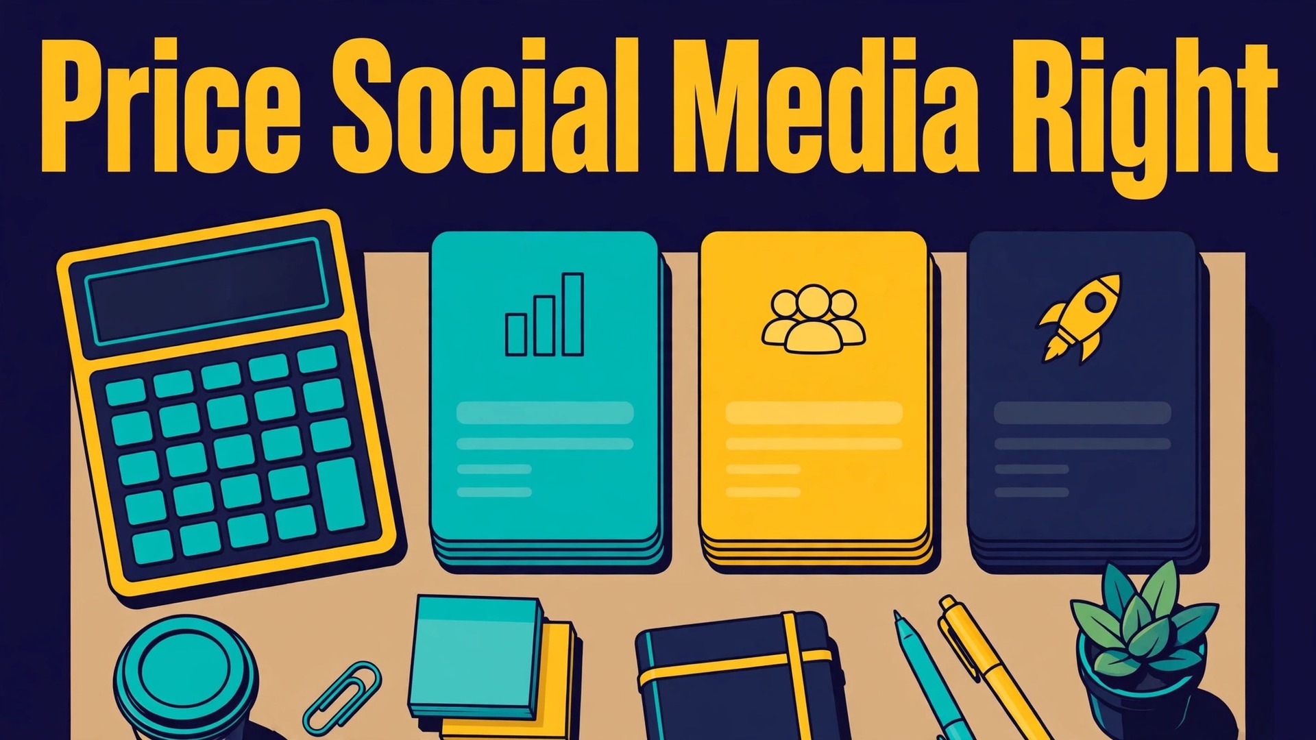 how to price social media management small agency thumbnail: Social media pricing thumbnail showing agency tier cards and a calculator