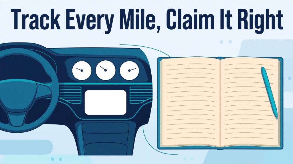 how to track mileage small business taxes thumbnail: Car dashboard beside a mileage log book