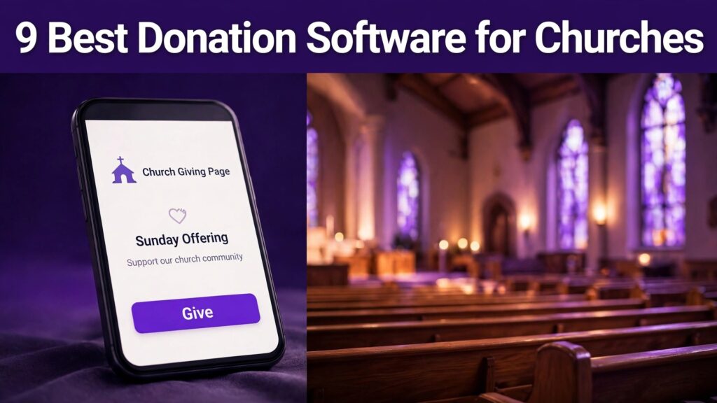 Thumbnail for the Best Donation Software for Churches guide showing a church giving page on a phone